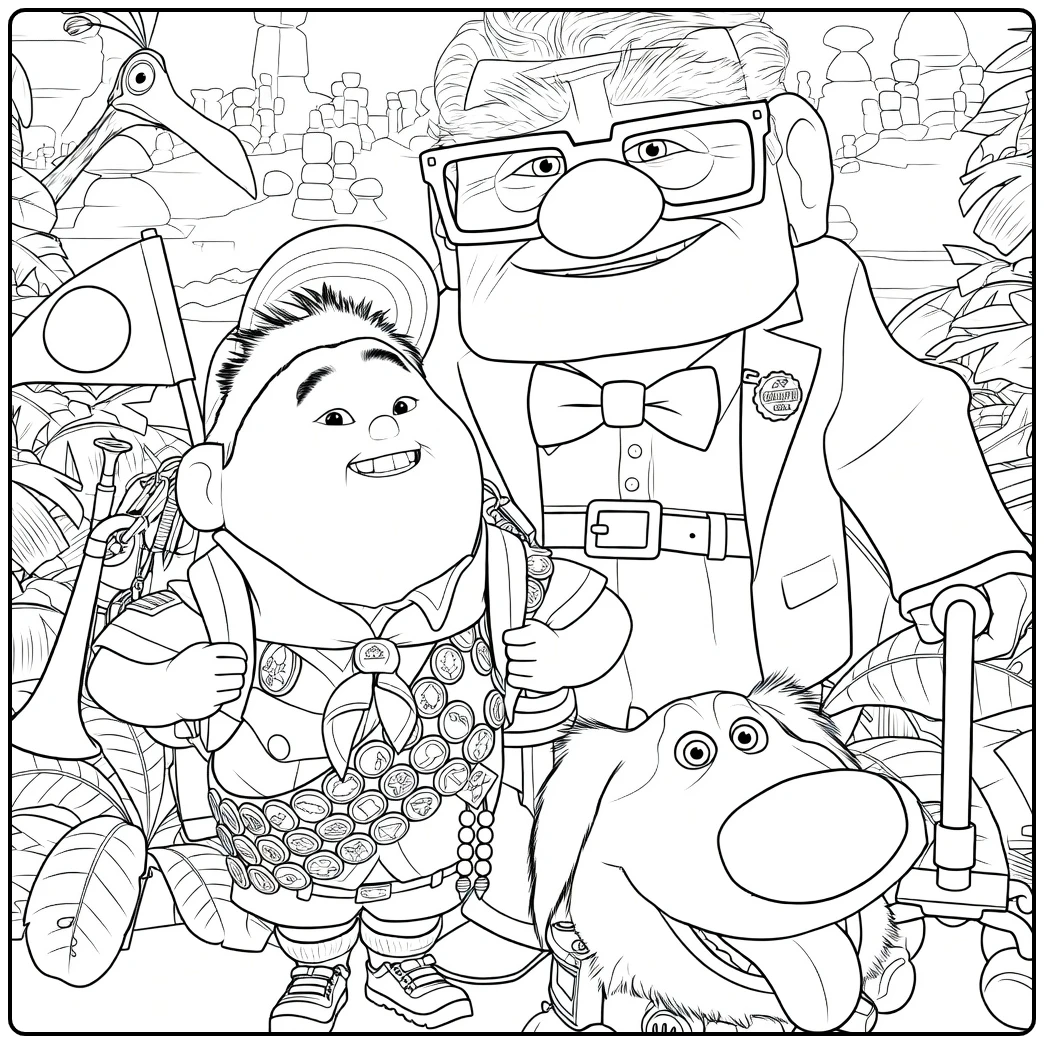 up coloring page carl and russell on adventure