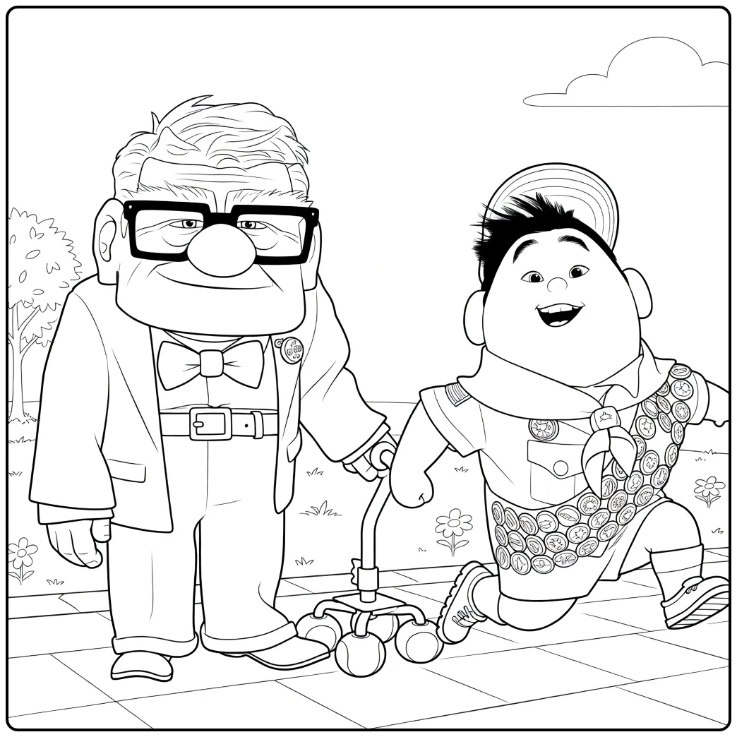 up Carl Fredricksen with Russell coloring page