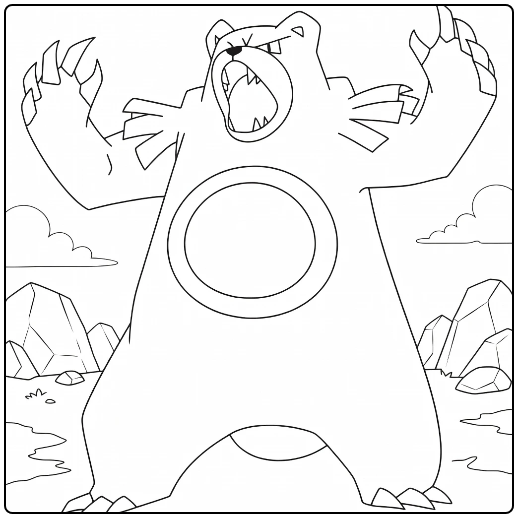 ursaring coloring page in rotsachtig berglandschap
