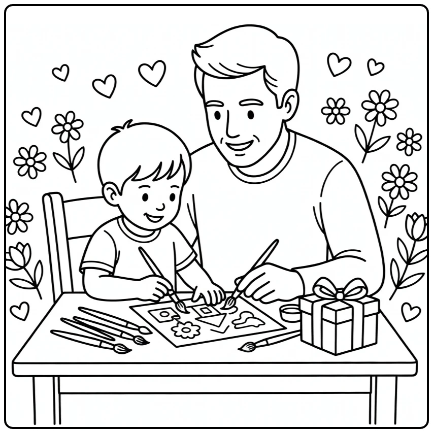 vaderdag Vader and Kind Maken Handgemaakt Schilderij coloring page