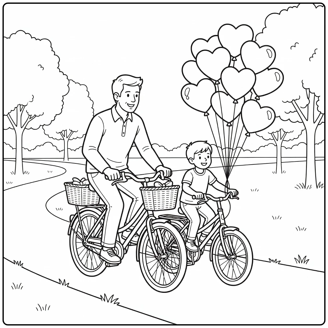 vaderdag Vader and Kind on the Fiets coloring page