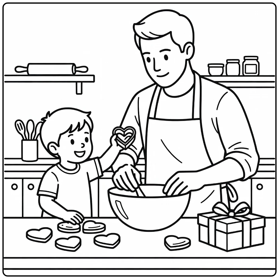 vaderdag Vader and Kind Together Koekjes Bakken coloring page