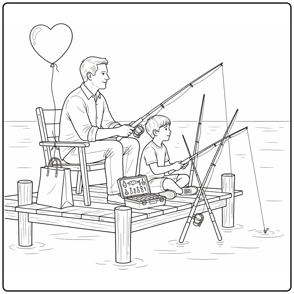 vaderdag Vader and Zoon at Het Vissen with Hartballon coloring page