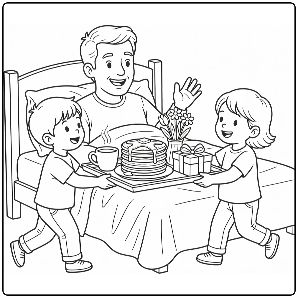 vaderdag Vader Geniet Van Ontbijt on Bed coloring page
