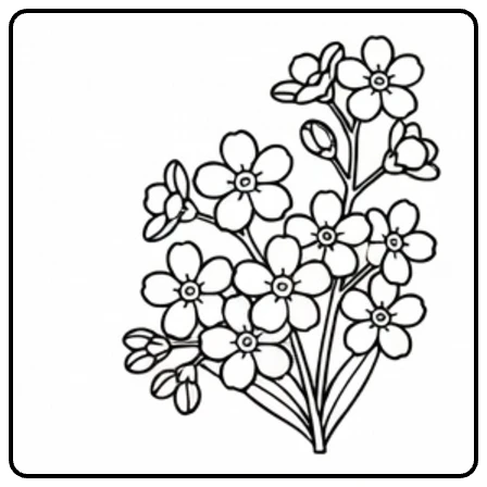 Forget-me-not coloring page with flowers on a greeting card