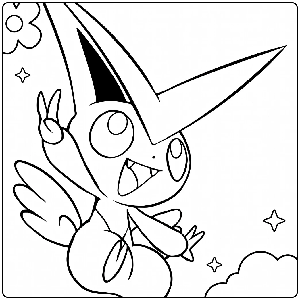 victini coloring page of smiling victini with vleugels