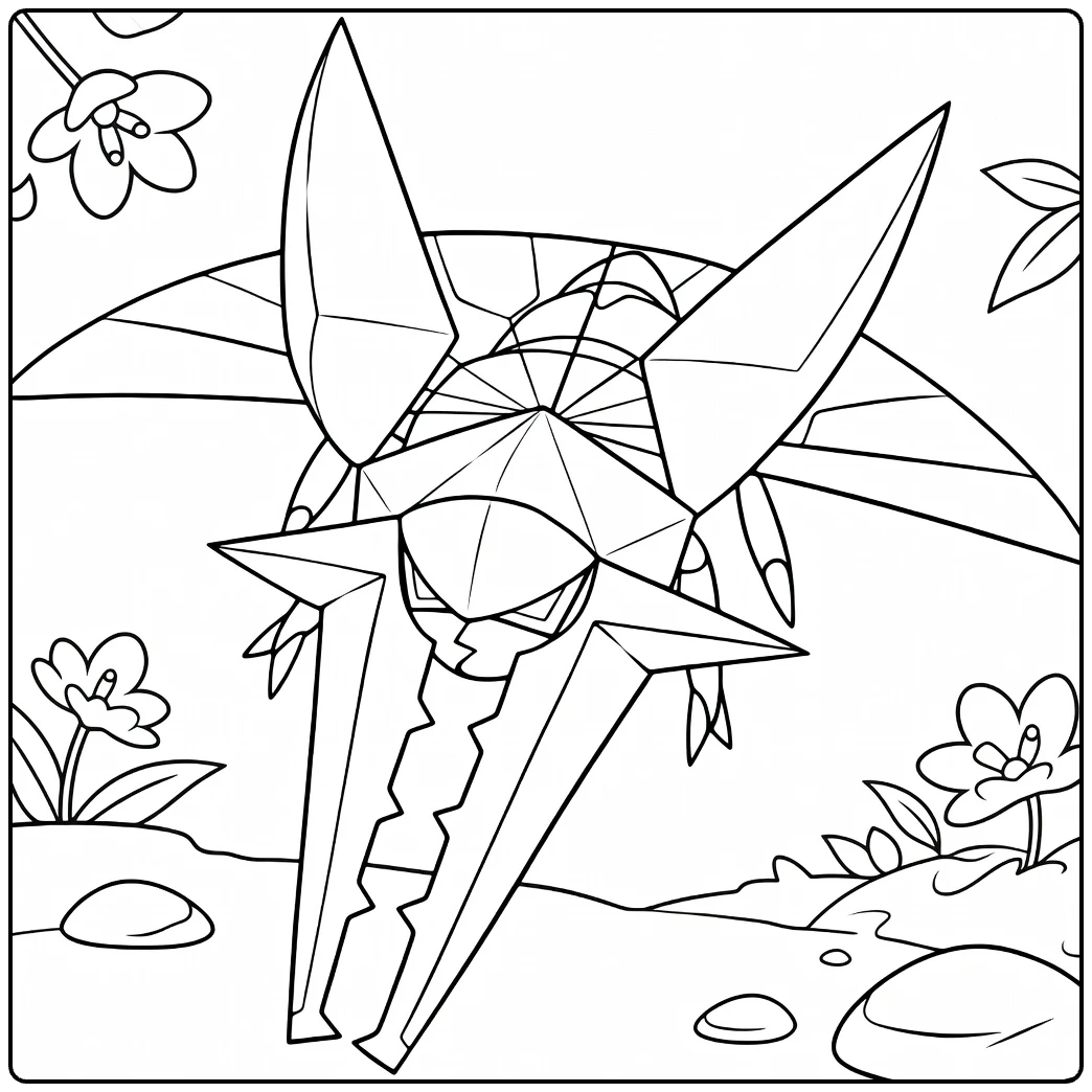 Vikavolt Tough Pokemon in Action with Flowers coloring page