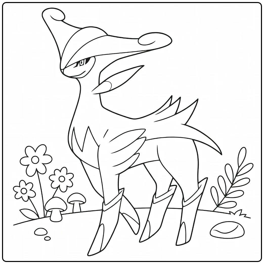 Virizion Tough Pokemon Deer in Nature coloring page