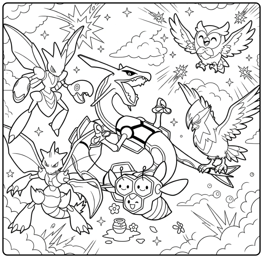 Flying Pokemon coloring page with a printable action pose
