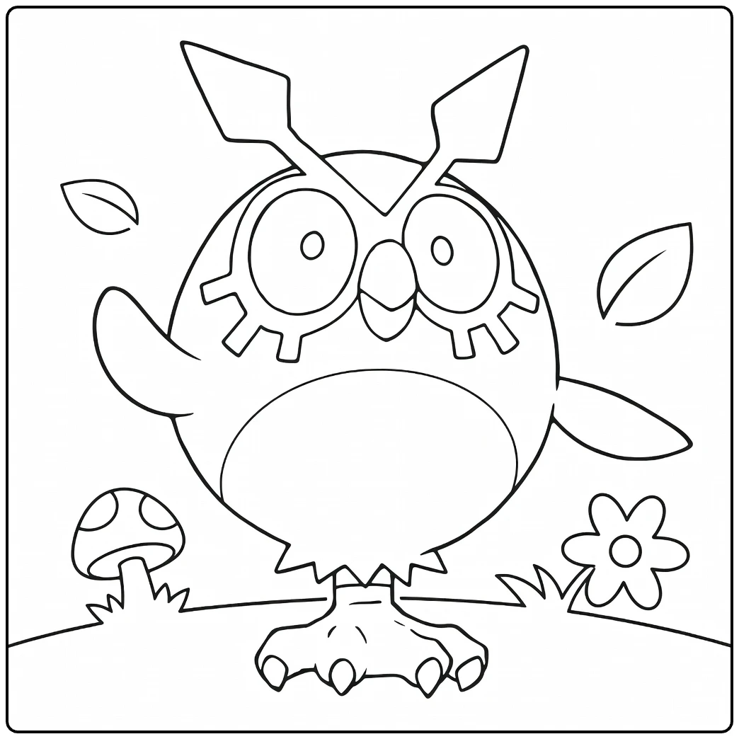 cheerful furret coloring page Pokemon owl with flower and grass