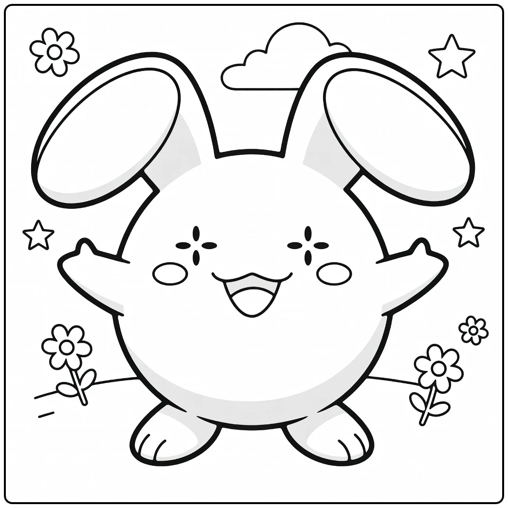 whismur coloring page with big oren stars and wolk