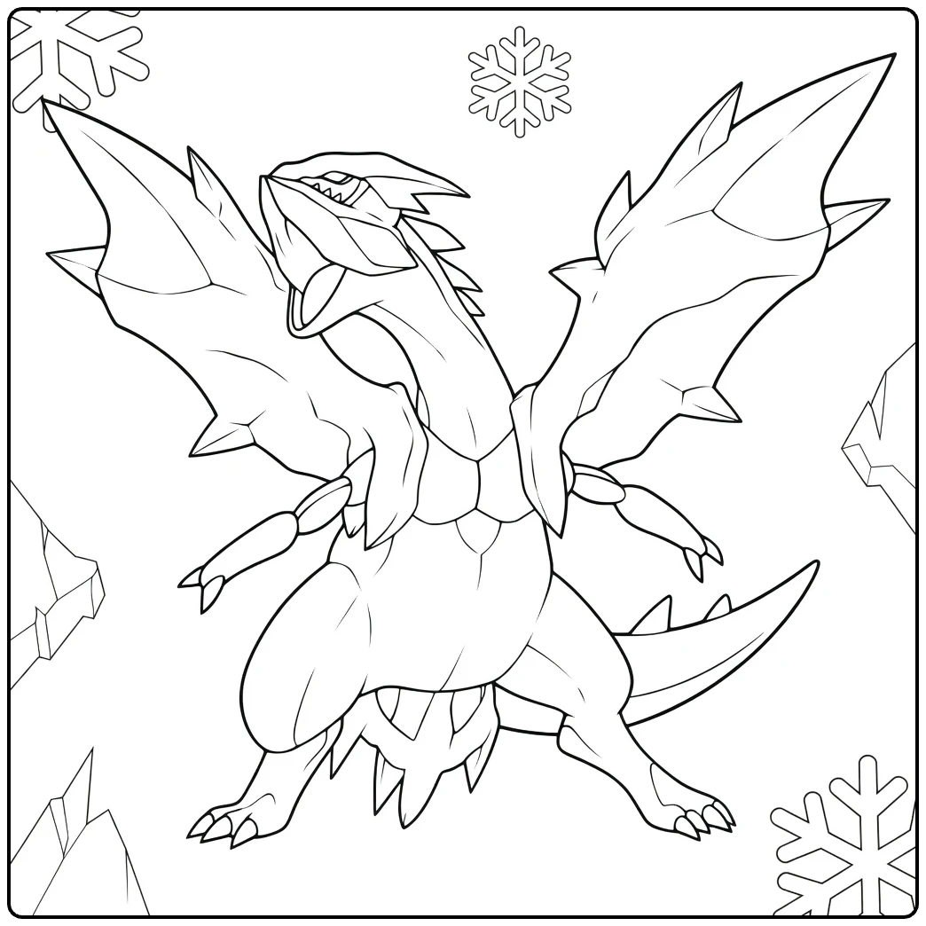 White Kyurem Icy Pokemon Dragon coloring page