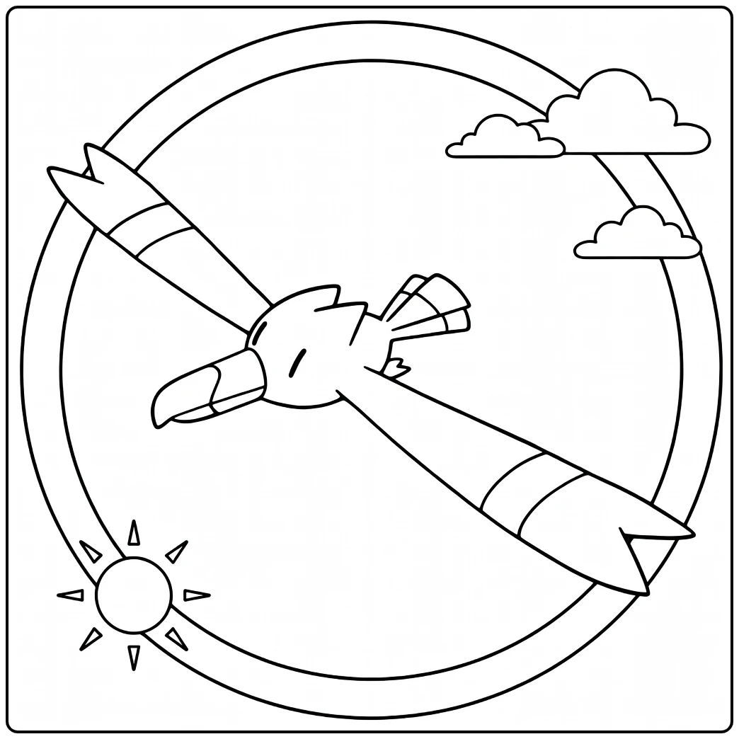 Wingull Flying Among Clouds and Sunlight coloring page