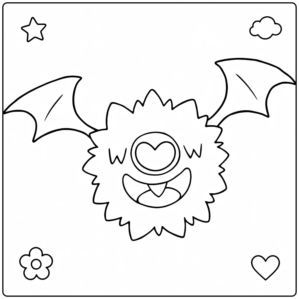 Woobat Stars Flowers and Cloud coloring page