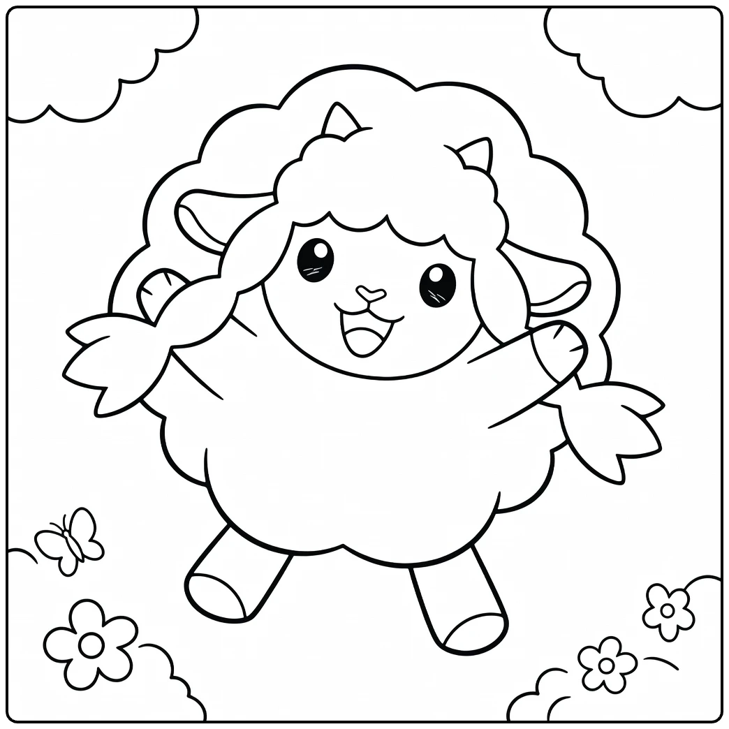 wooloo coloring page of cheerful vliegend schaapje