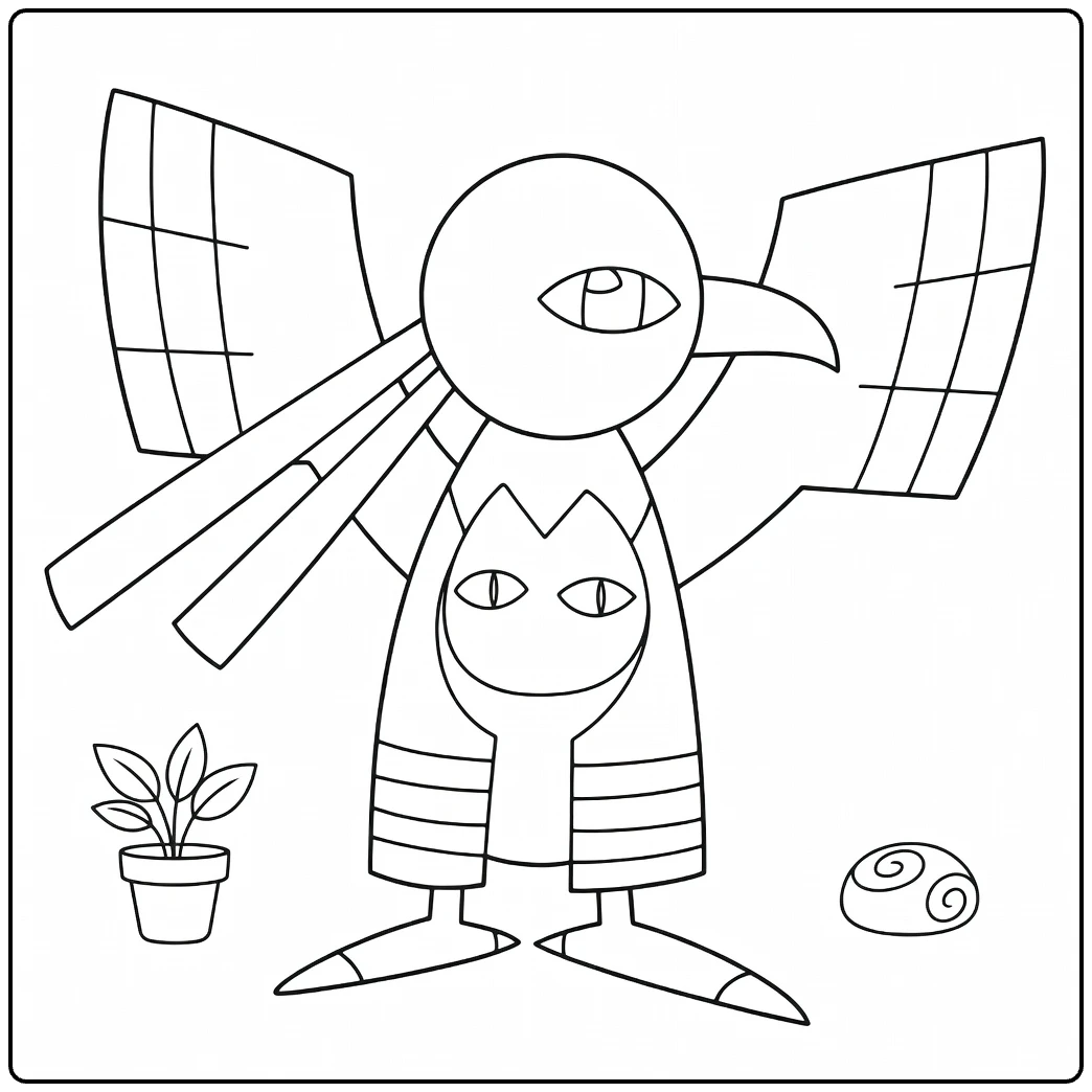 xatu coloring page of Pokemon with plant and spiraalsteen