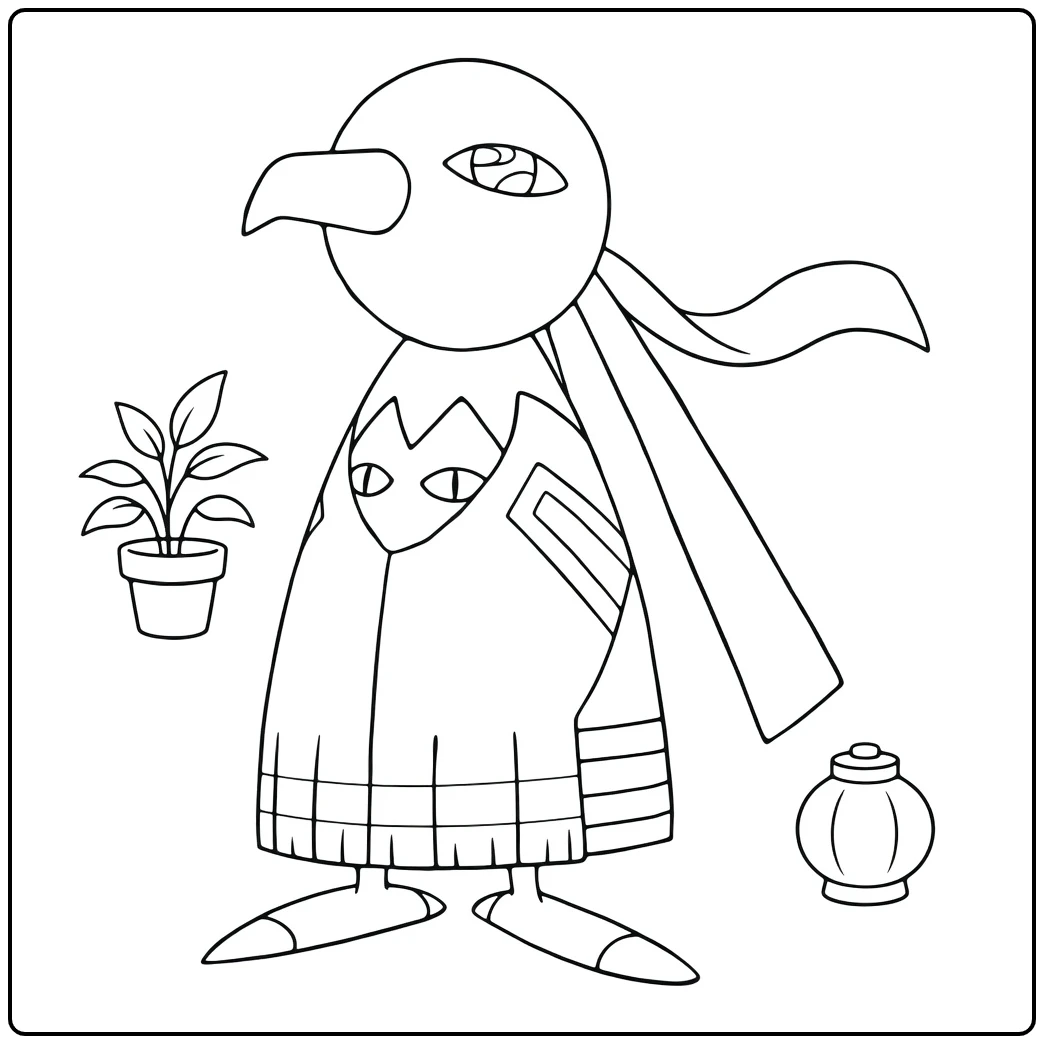 Xatu Psychedelic Bird with Plant and Lantern coloring page