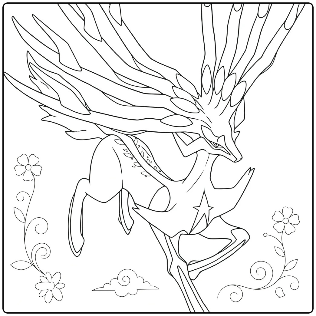 Xerneas Jumping Pokemon Deer coloring page