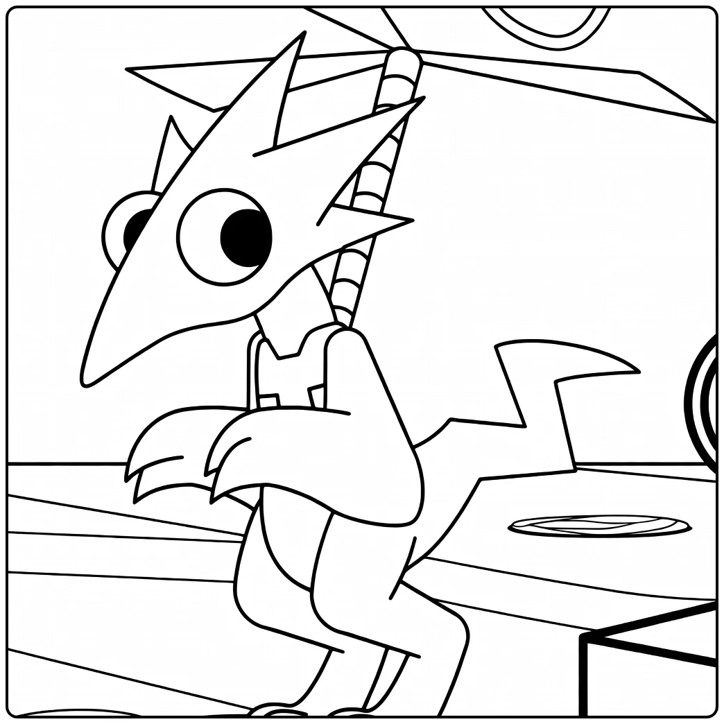 Yellow Rainbow Friends coloring page featuring the bird inside a room