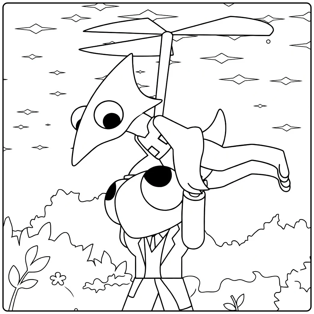 Yellow Rainbow Friends coloring page featuring the bird flying