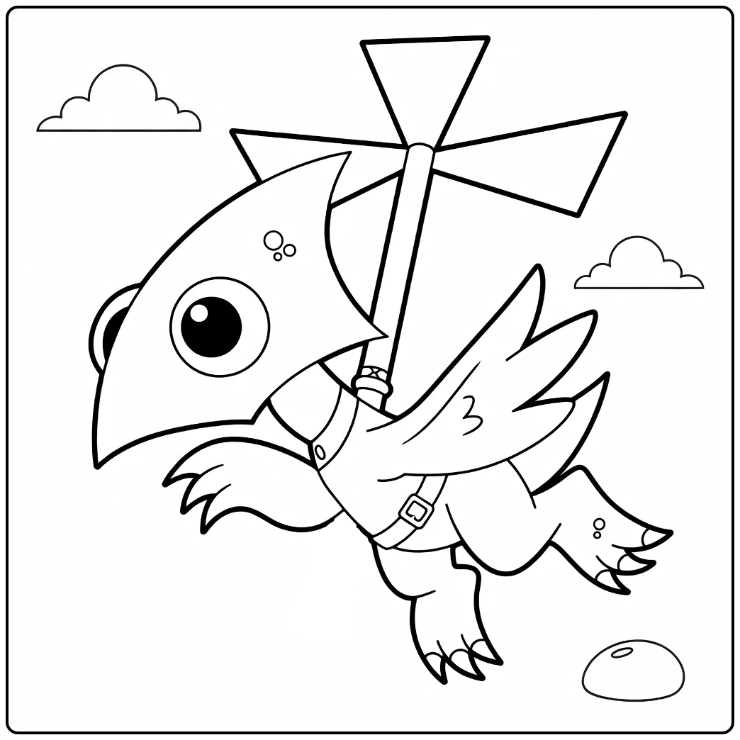 Yellow Rainbow Friends coloring page showing the bird in flight