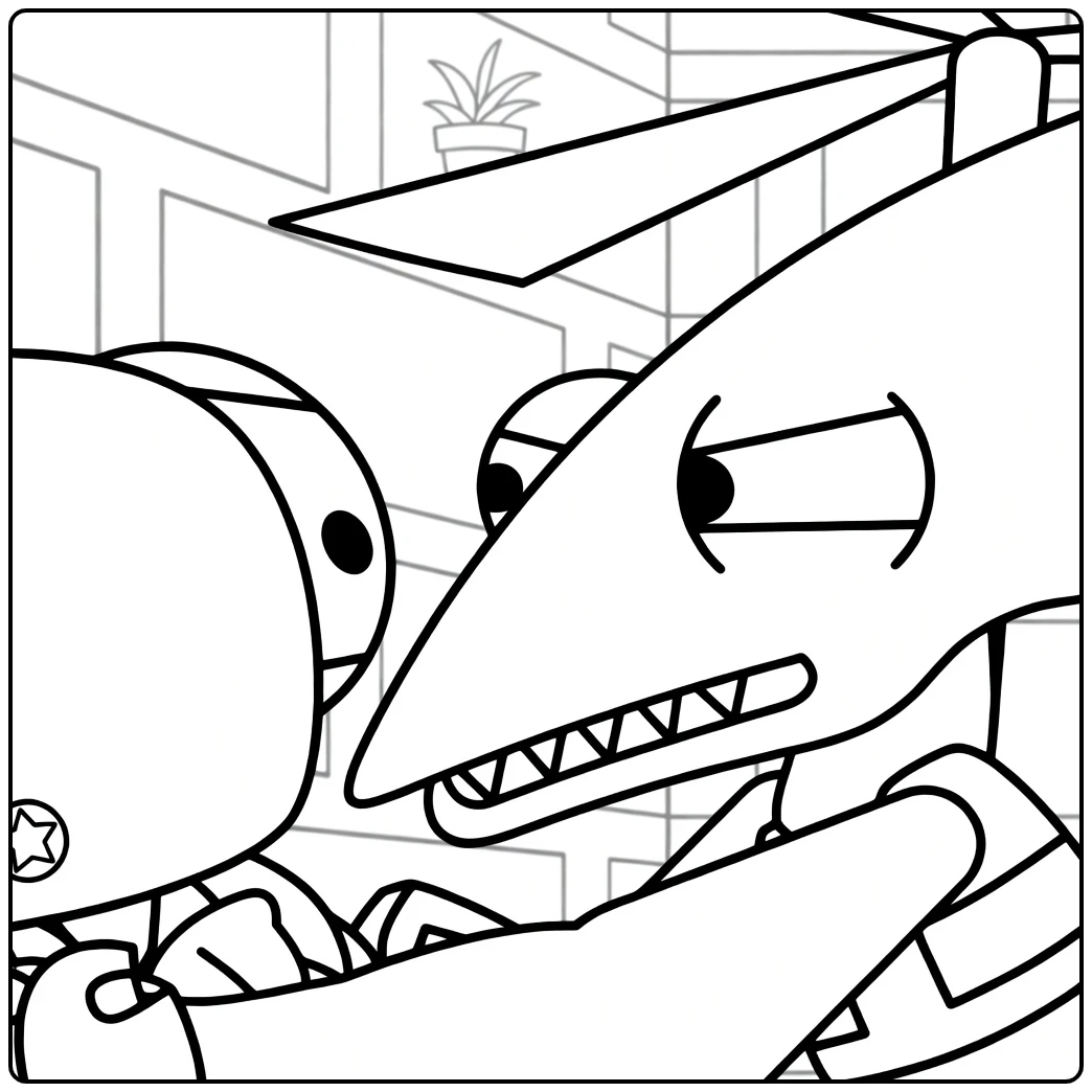 Yellow Rainbow Friends coloring page showing several cartoon figures
