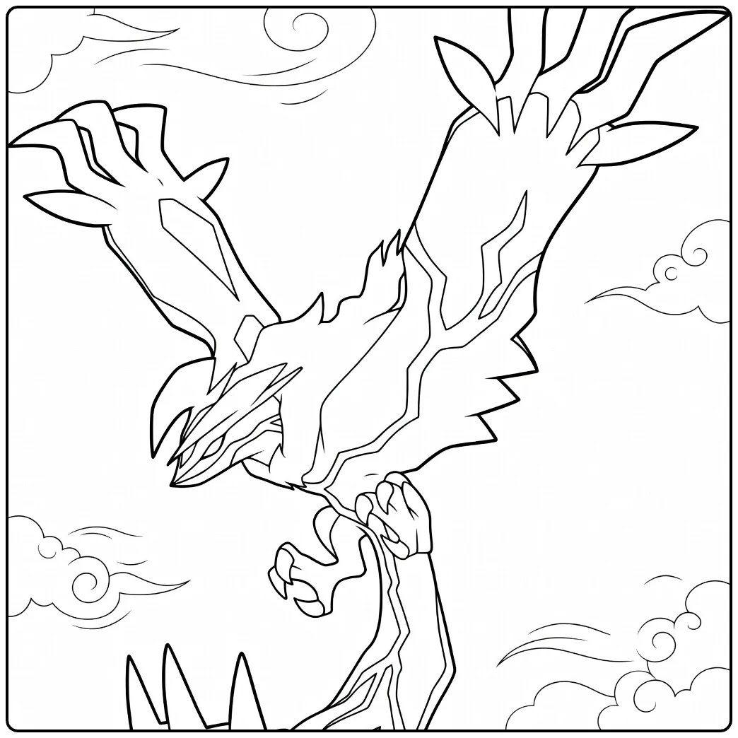 Yveltal in Dramatic Flight Pose coloring page