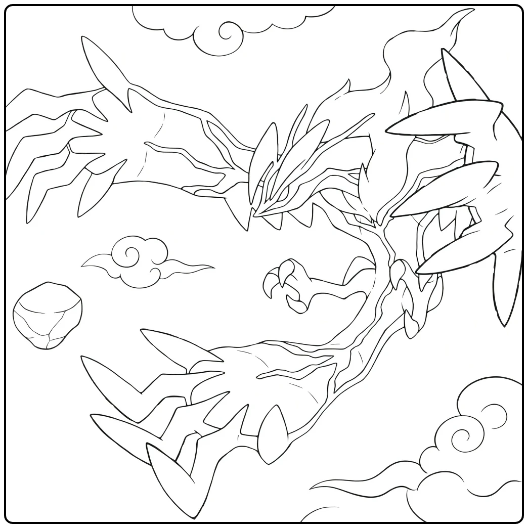 Yveltal Dramatic Flight and Clouds coloring page