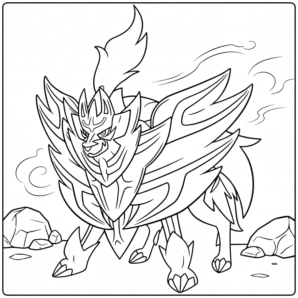 Zamazenta Crowned Shield in Full Glory coloring page