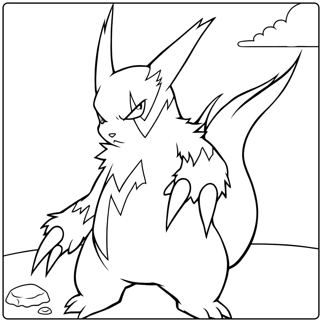 zangoose coloring page with felle blik and clouds