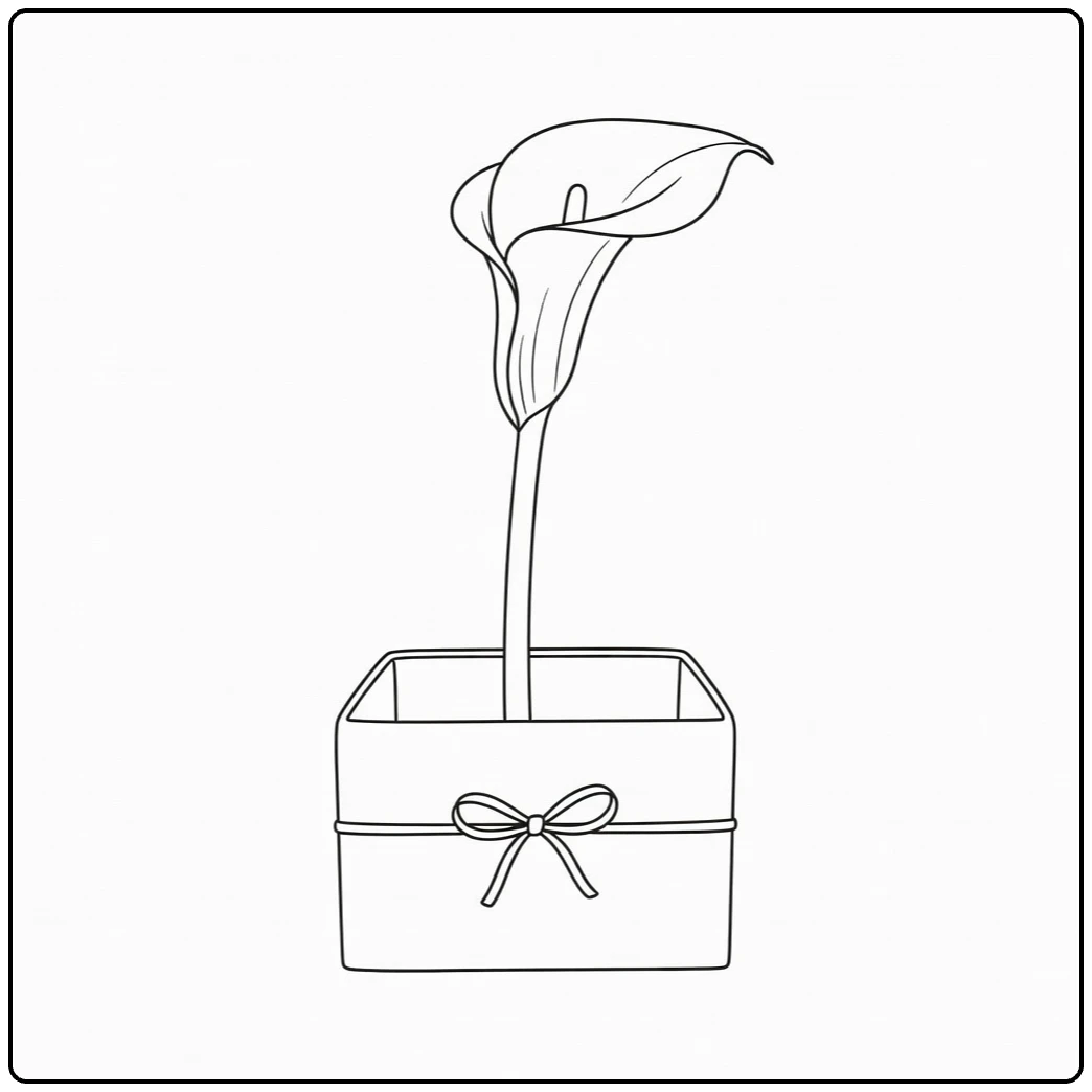 Zantedeschia coloring page showing a flower in a gift box
