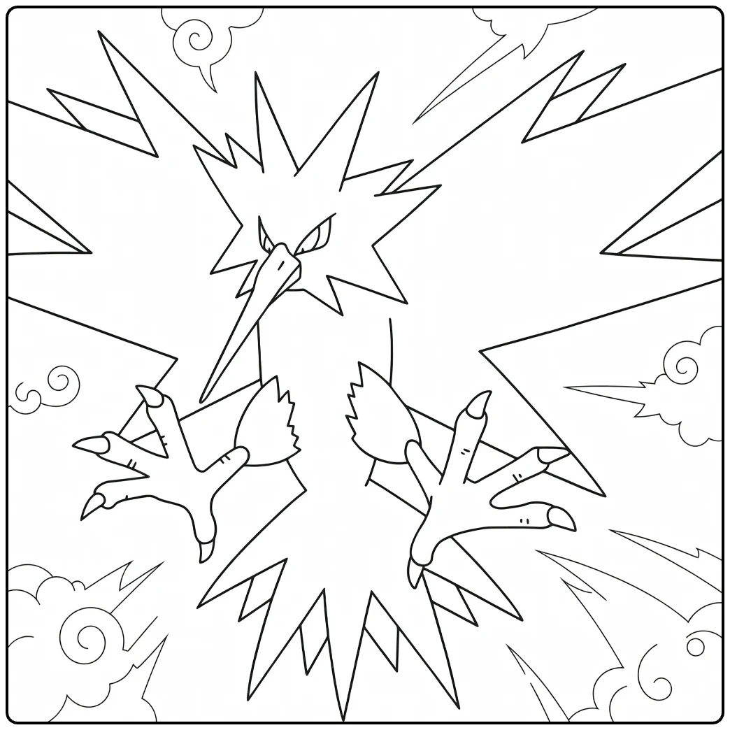 Zapdos Electric Pokemon in Flight coloring page