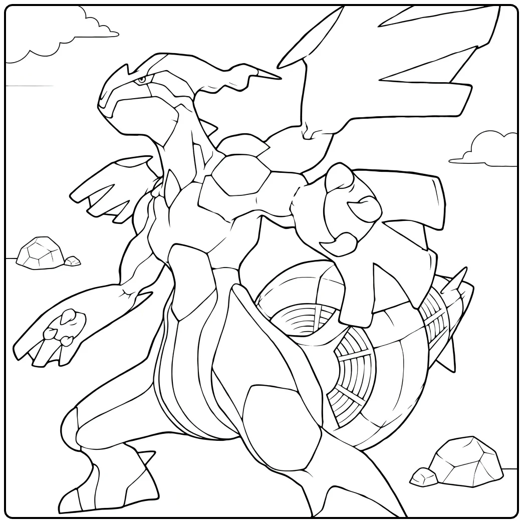Zekrom in Dynamic Pose on Rocks coloring page