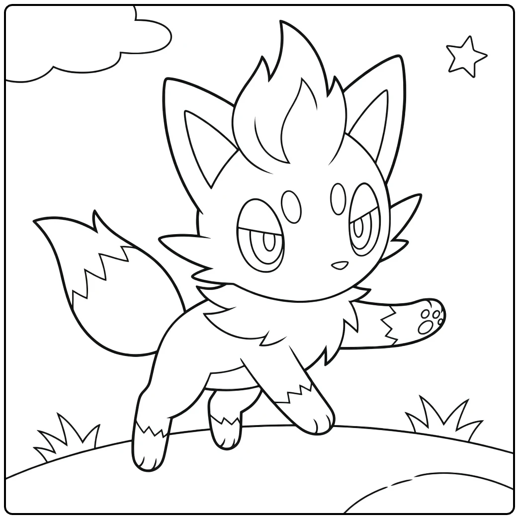 Cute Zorua with Paw Raised coloring page