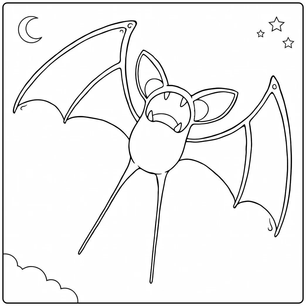 Zubat Moon Stars and Clouds coloring page