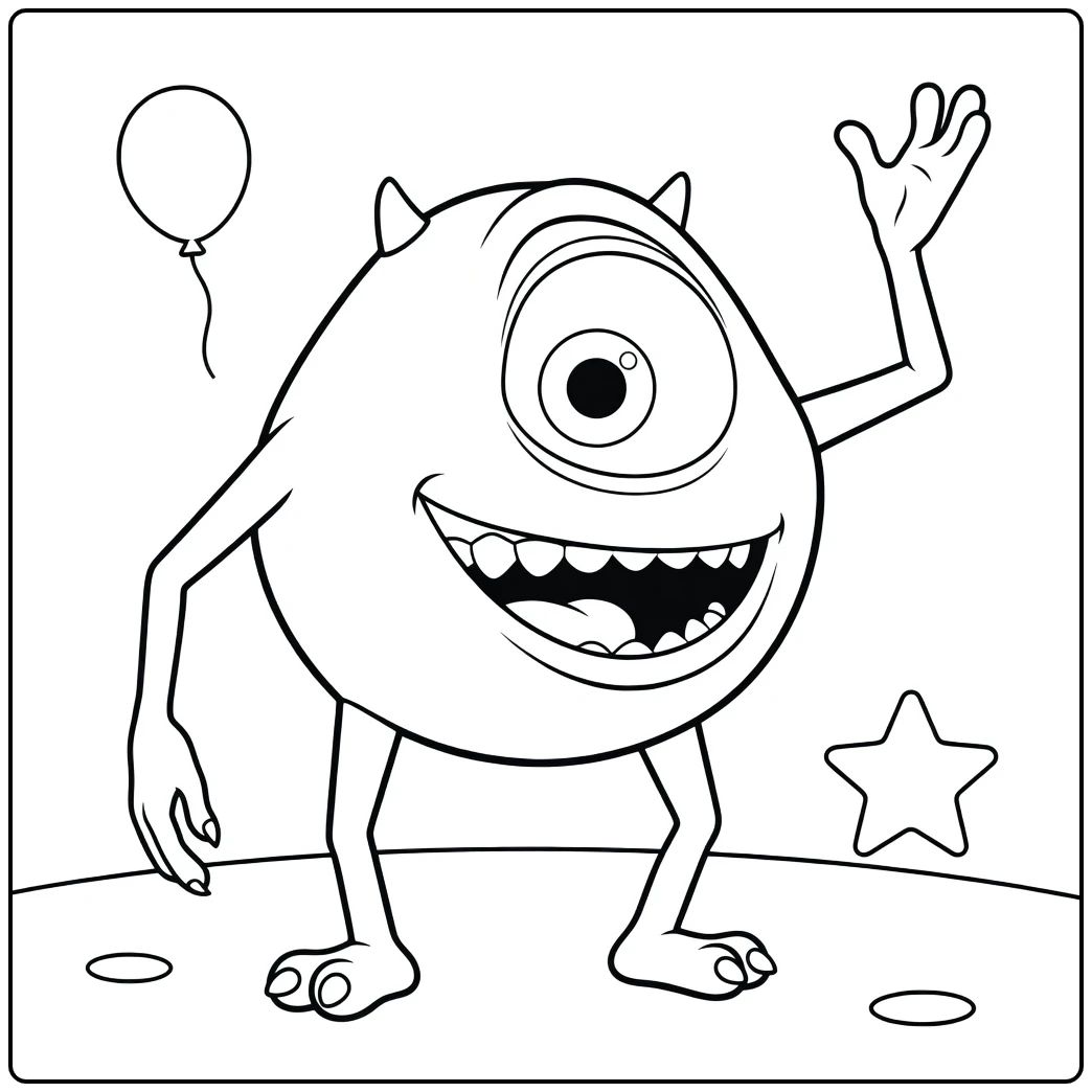 zwaaiende mike wazowski monsters and co coloring page