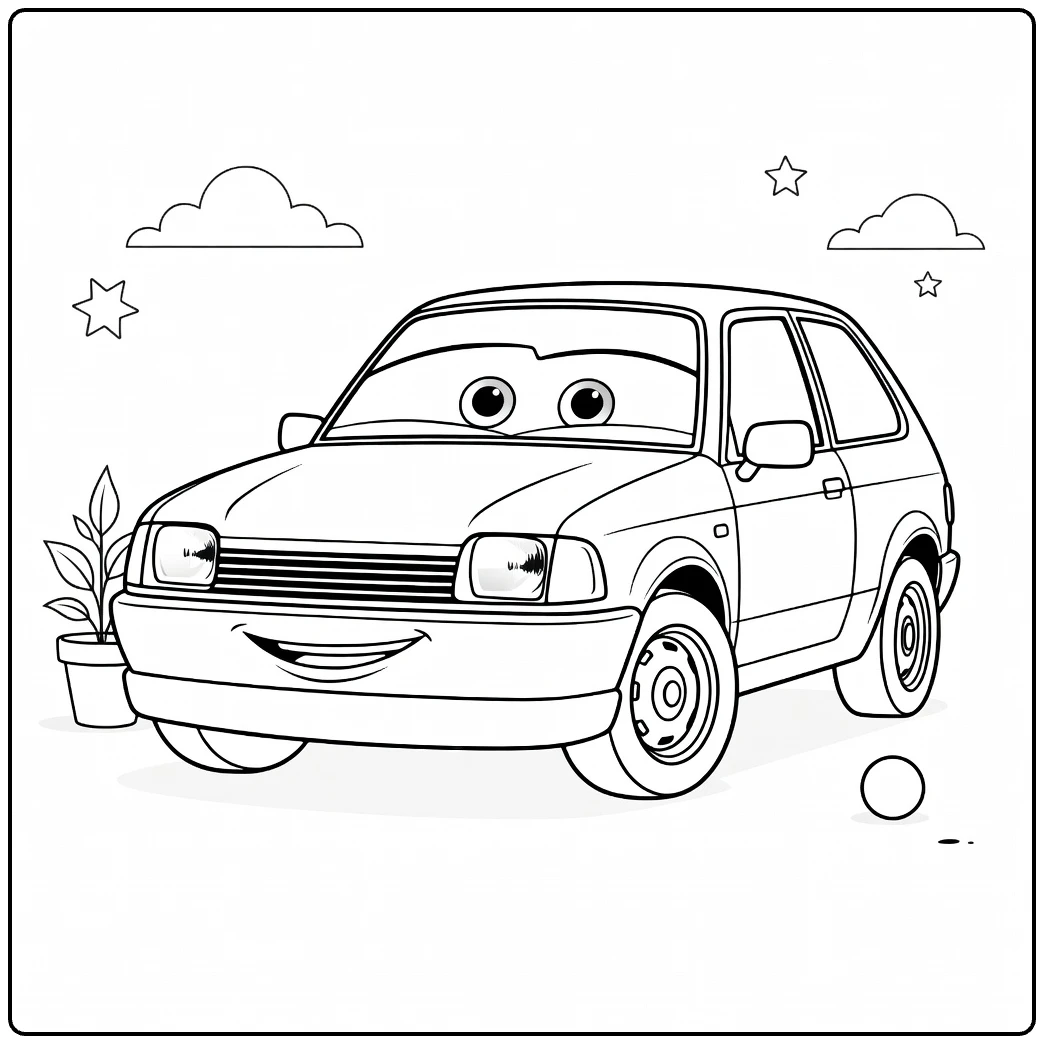Acer coloring page of cute car with eyes