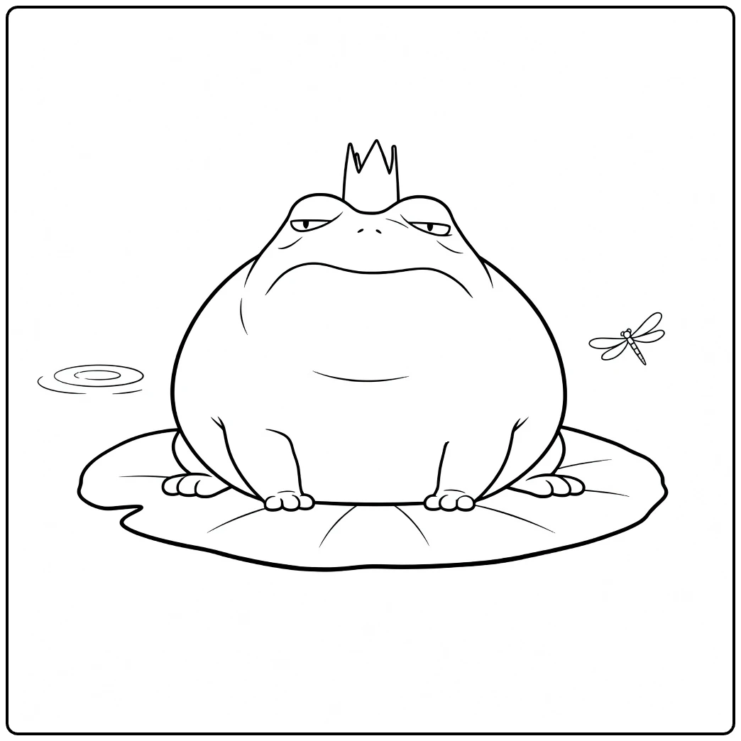 Amphibian King coloring page kikker with crown on lelie