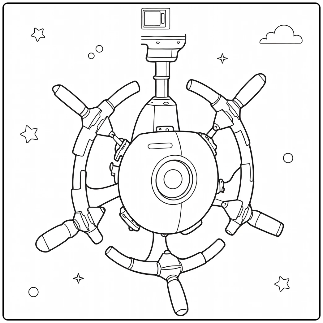 AUTO coloring page of een satellite with arms in de ruimte