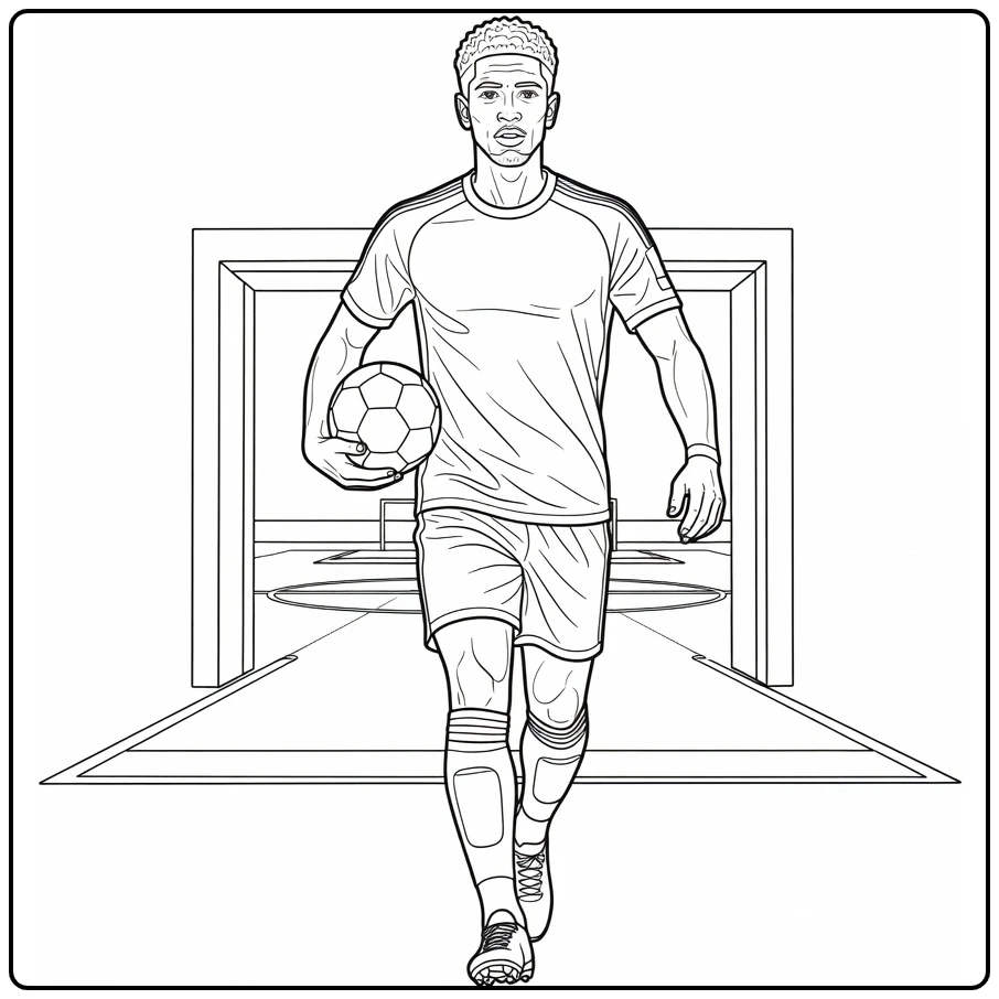 Bellingham coloring page as he leaves the stadium tunnel with a ball