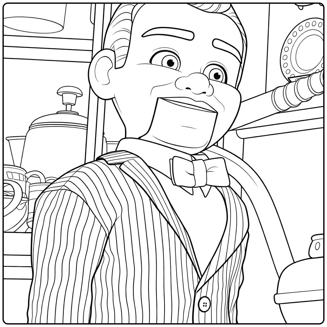 Benson coloring page of surprised man in kitchen