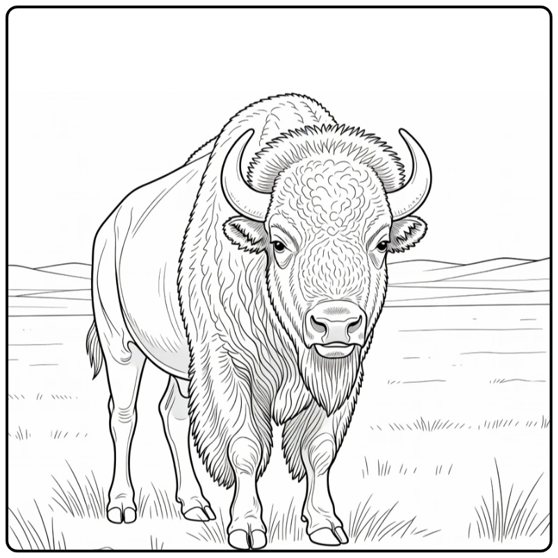 Bison coloring page featuring a bison on the prairie