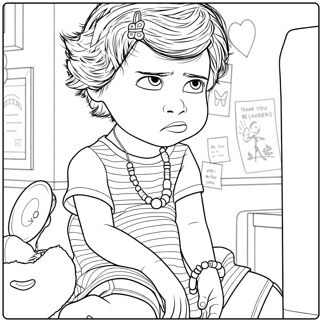 Bonnie Anderson coloring page of a pruillend meisje with ketting