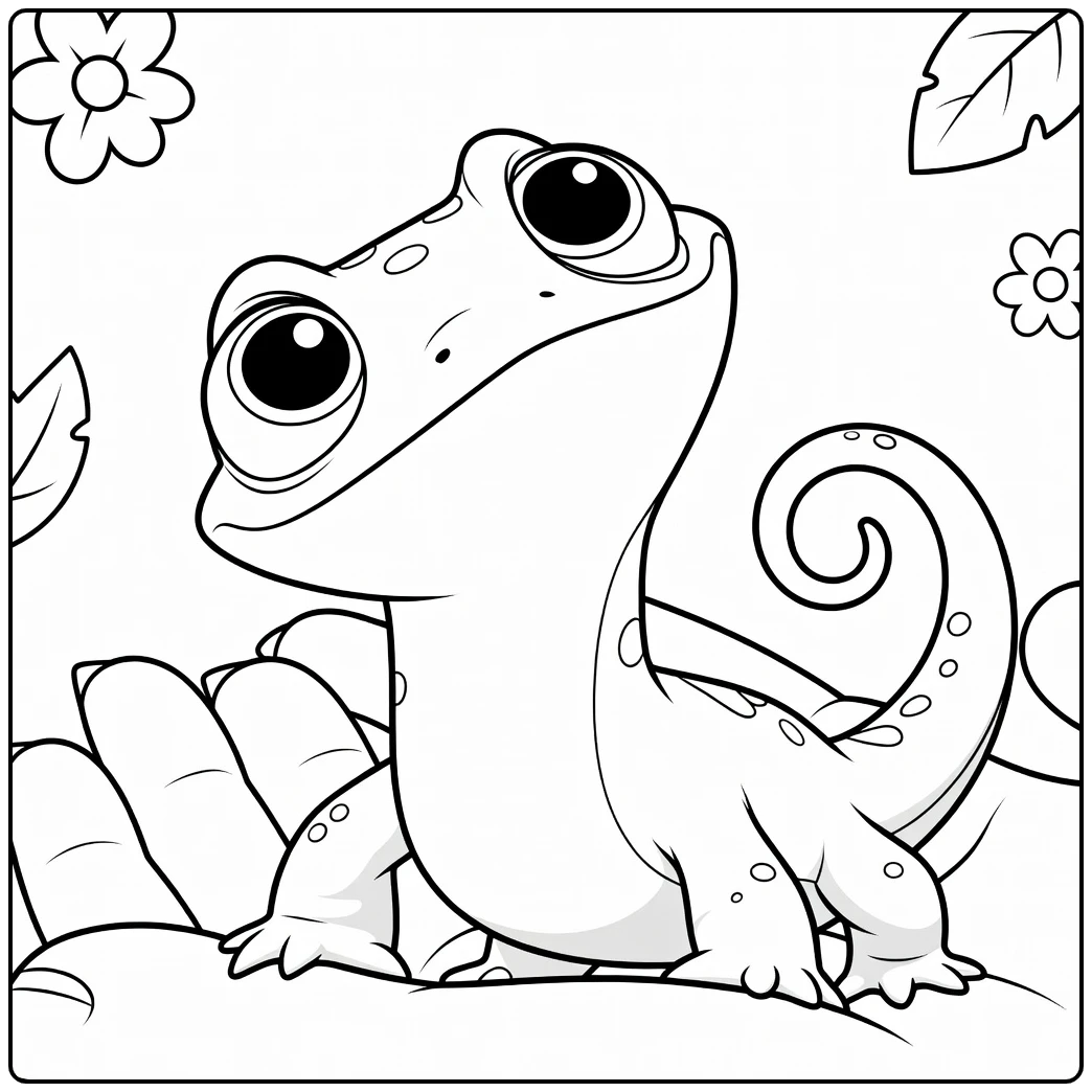 Bruni coloring page of a cute kameleon with big eyes