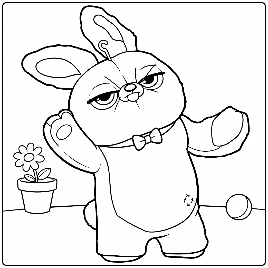 Bunny coloring page of a schattig konijn with strik and flower