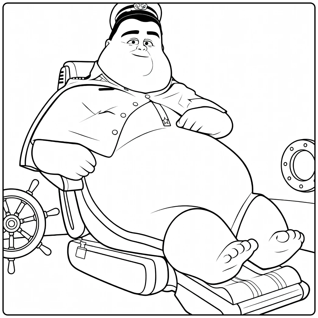 Captain B. McCrea coloring page of relaxed kapitein with stuur