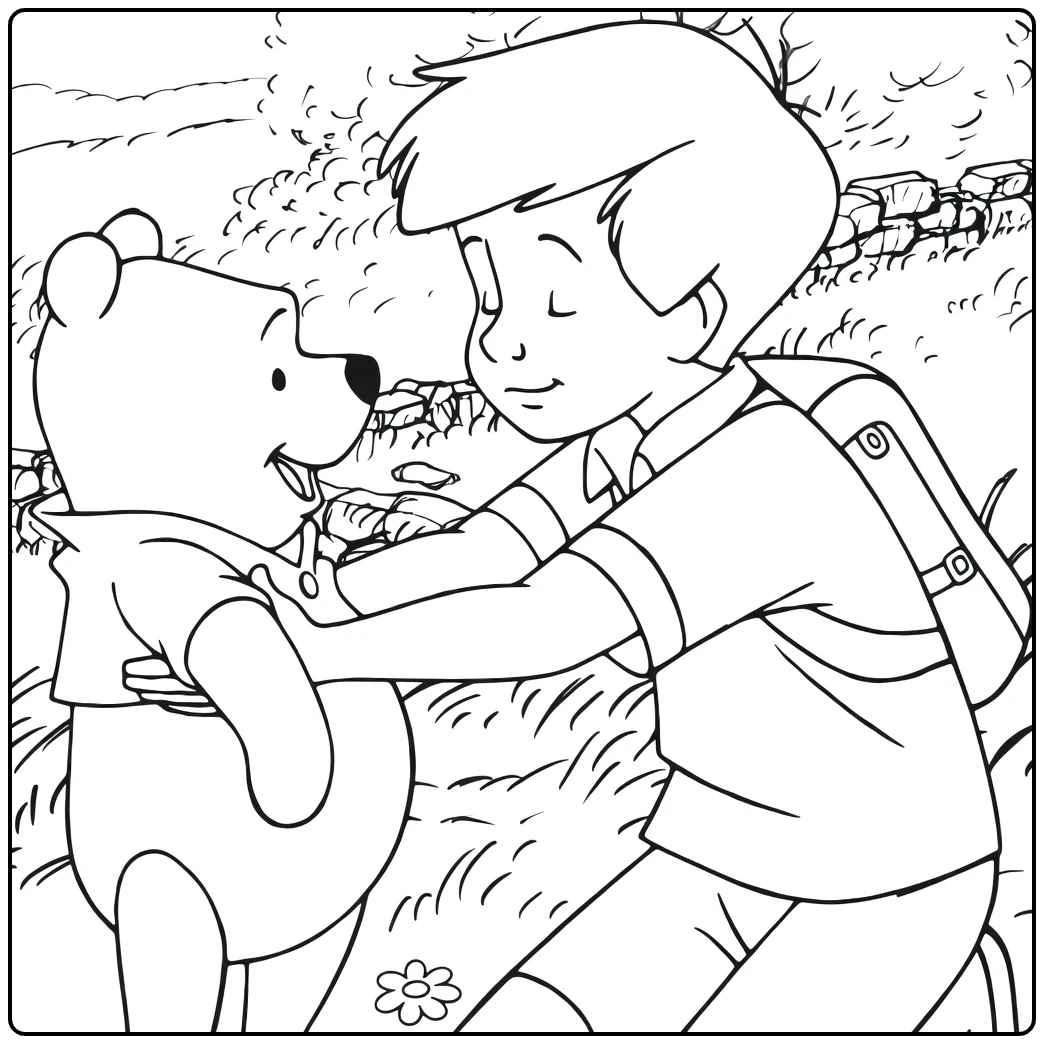 Christopher Robin Hugging Winnie the Pooh coloring page