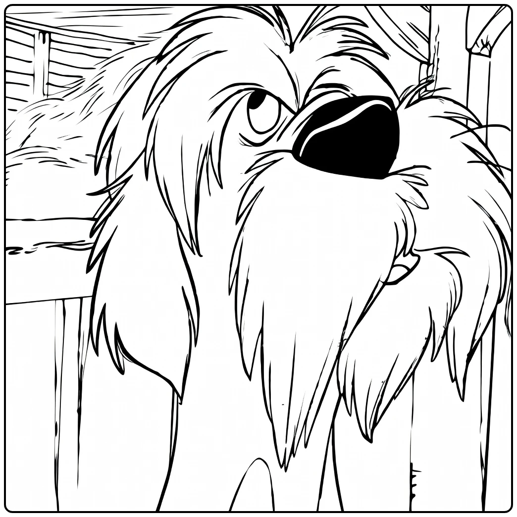 colonel Hond with Snuit and Pluizige Vacht coloring page