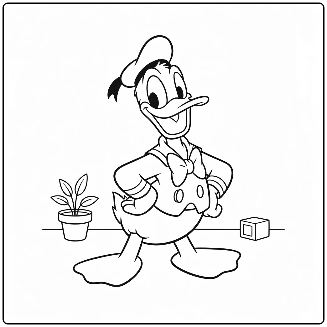 donald duck coloring page of happy donald duck