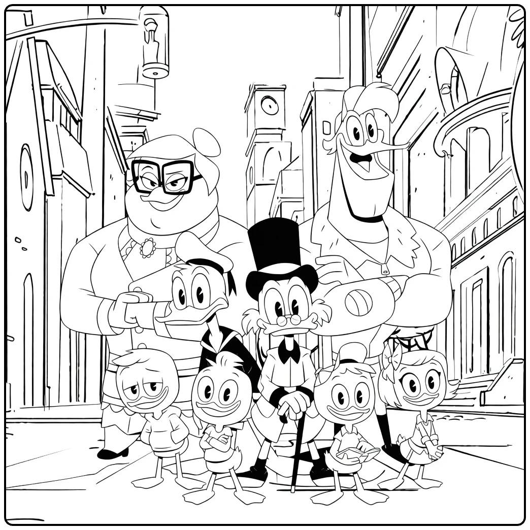 DuckTales coloring page with Scrooge and the nephews